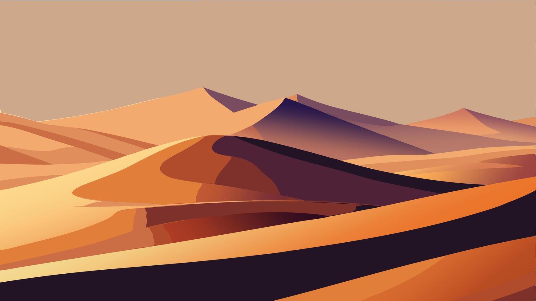 Full Desert Landscape Illustration Background in Warm colors. Sand Dunes. vector