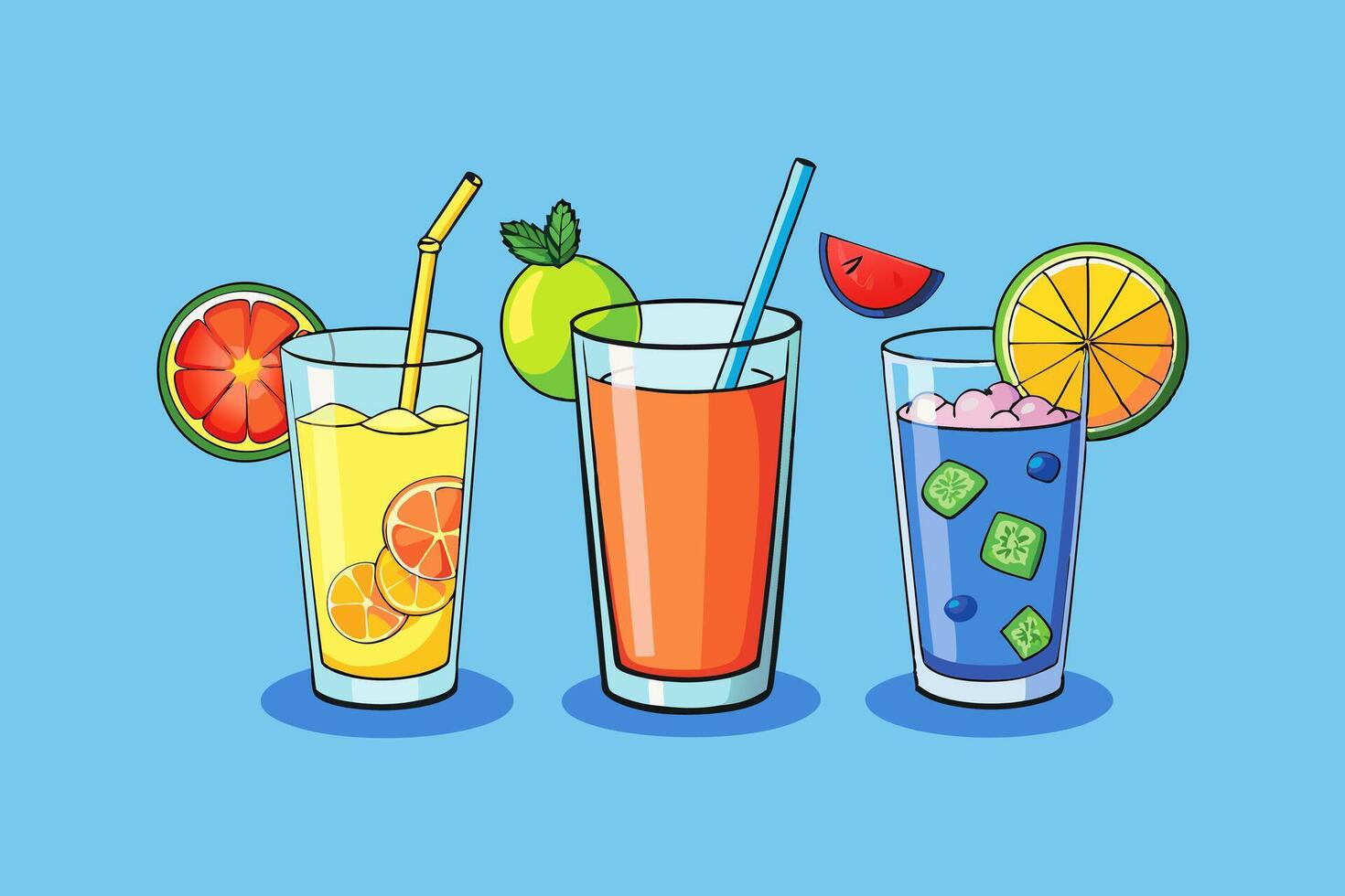 Eye-Catching Group of Cocktail Drinks Highlighting Fresh Lemons, Ice, and a Range of Vibrant and Inviting Flavors vector