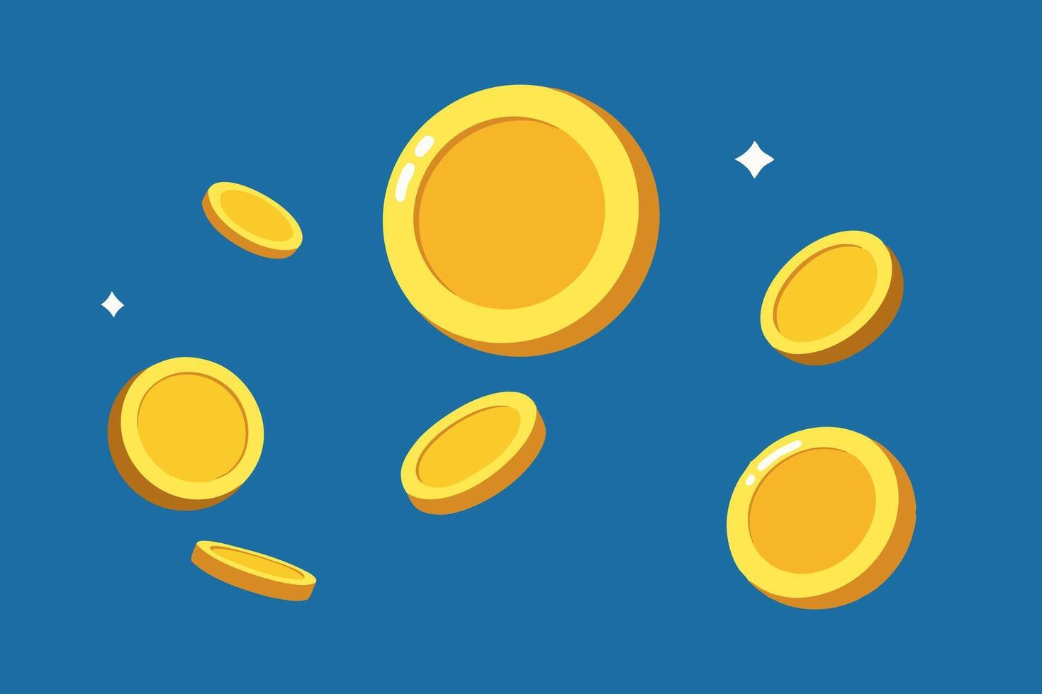 Gold Coins Falling From Top on Blue Background. Realistic 3D Gold Coins. Ecommerce free credit concept. vector