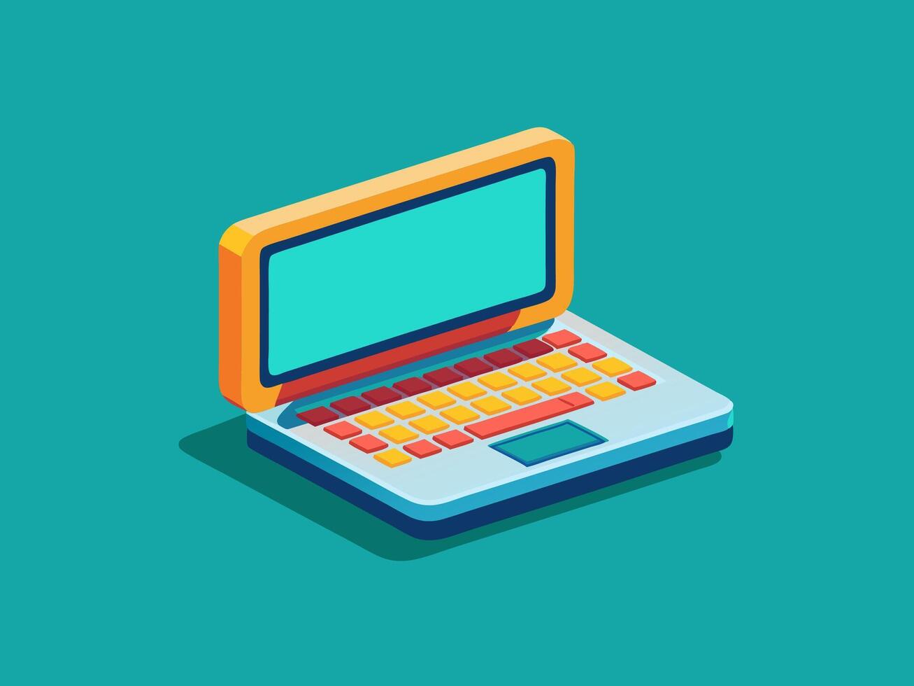Laptop with a Blank Screen and lots of Colorful Keys. Development of technology and new generation technologies. Improved portable tool concepts. vector