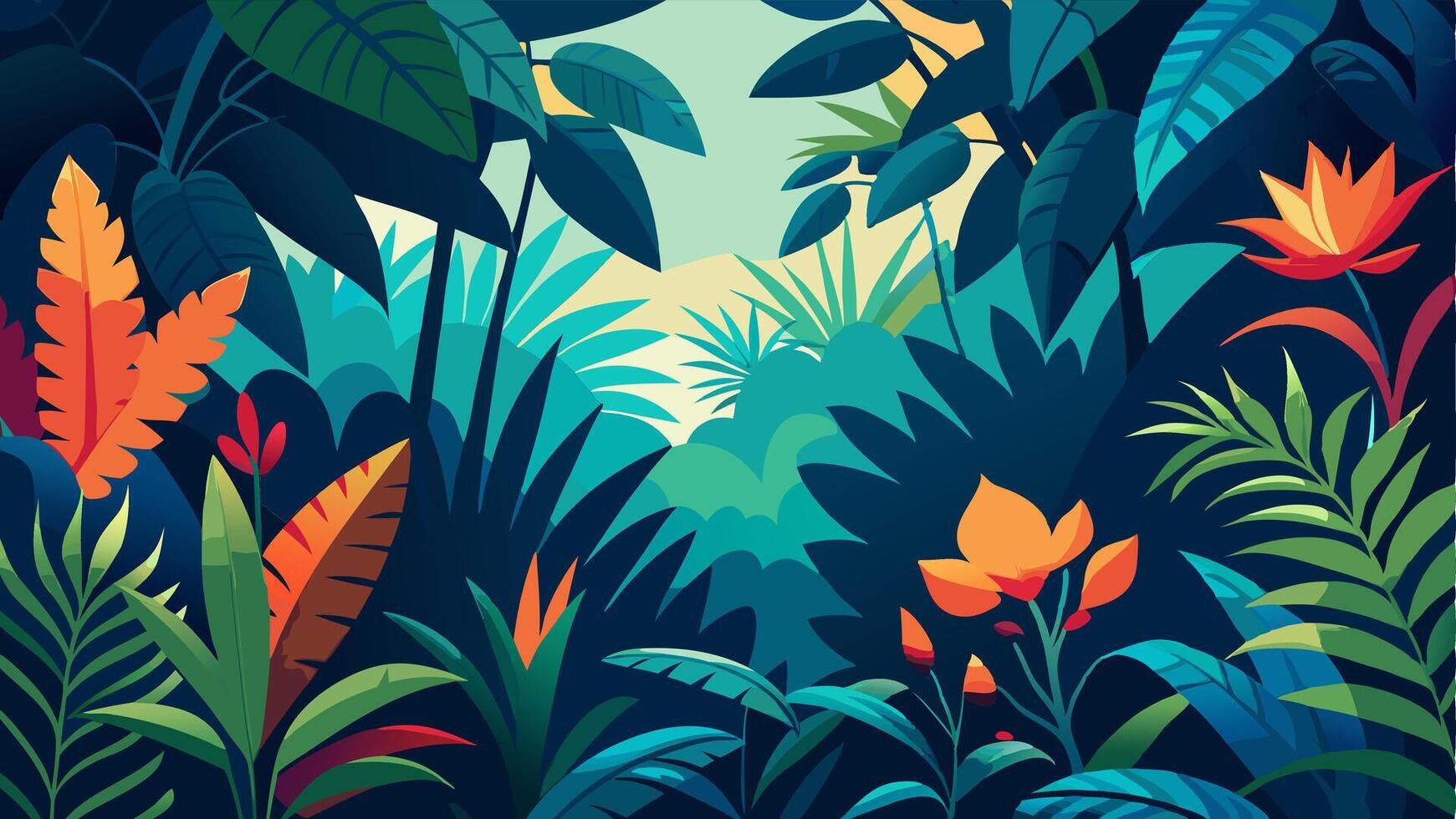 Lush Forest Jungle. Mountainous Nature Landscape with Plants Leaves, Ideal for Icons, Logos, and Backgrounds vector