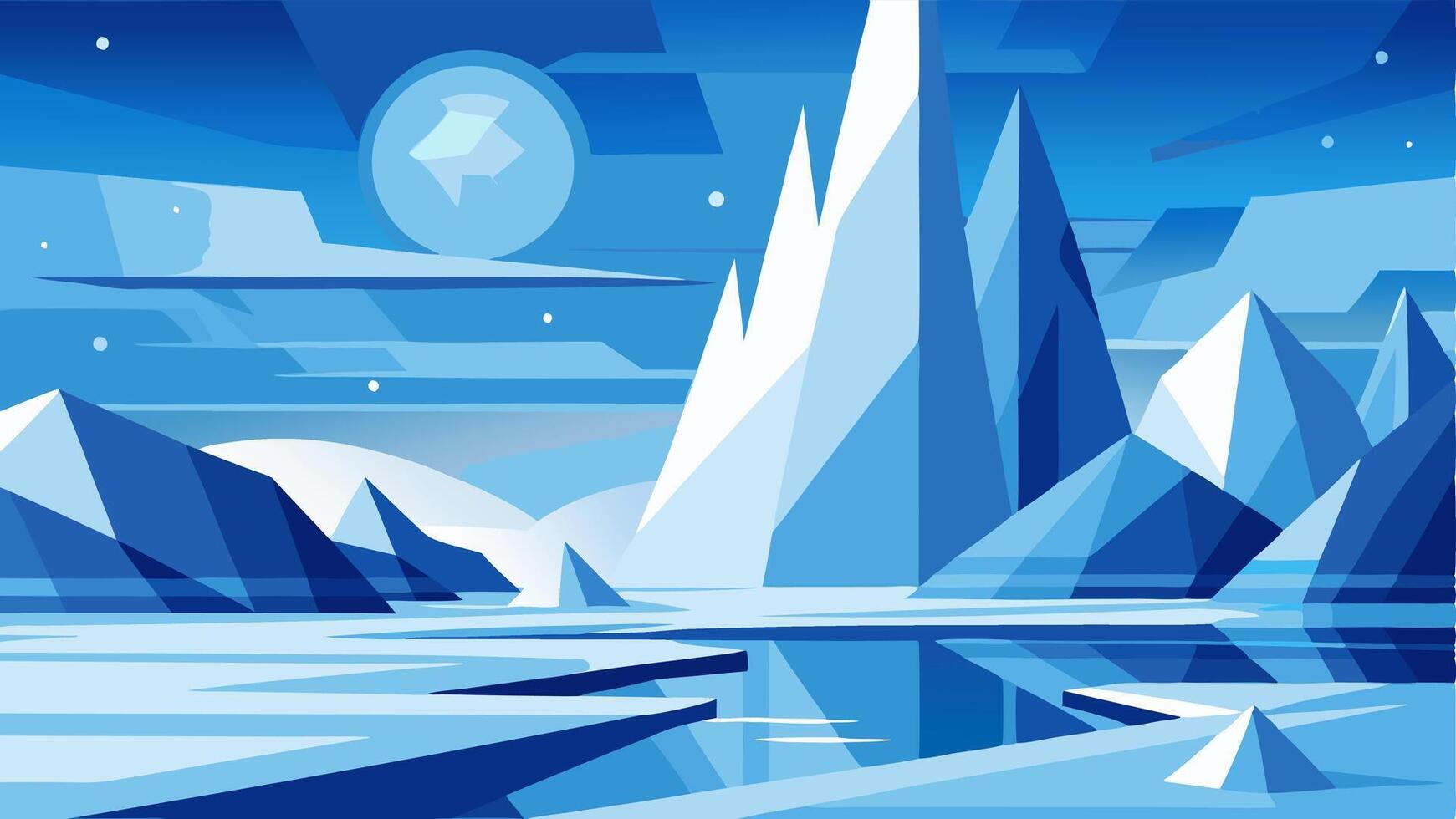 Large Ice Mountains and Land of Freezing Crystals Iceberg Cold Atmosphere Illustration Background. vector
