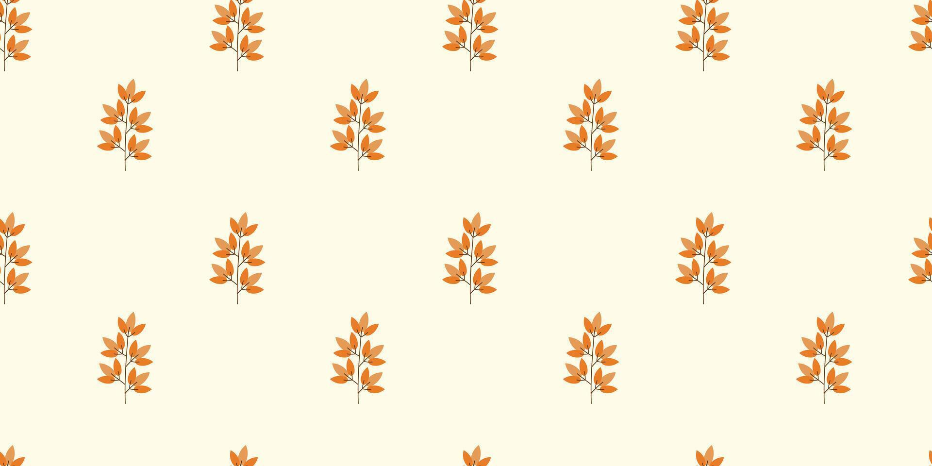 Autumn Leaves minimalist Seamless Pattern. Yellow and orange branches on white background. Simple cute wallpaper vector