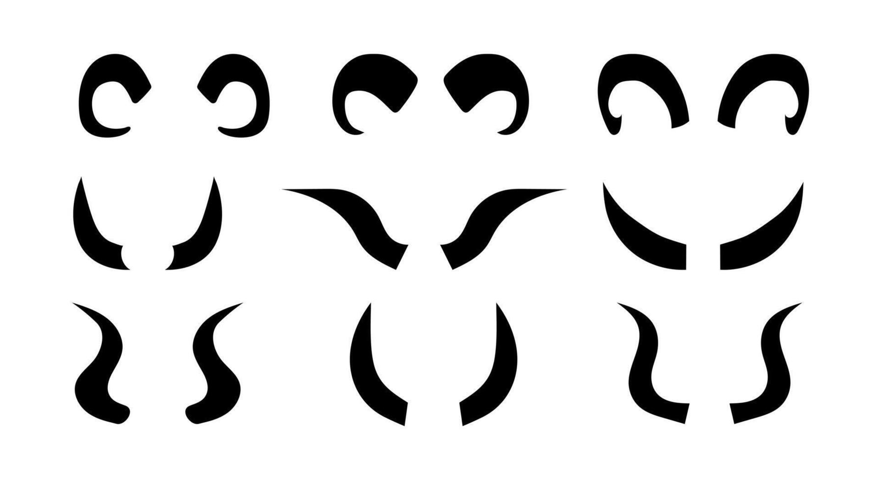 Horn Animal silhouette icons set. Carnival costume halloween symbol, simple shape collection. Flat black sign. Isolated illustration vector