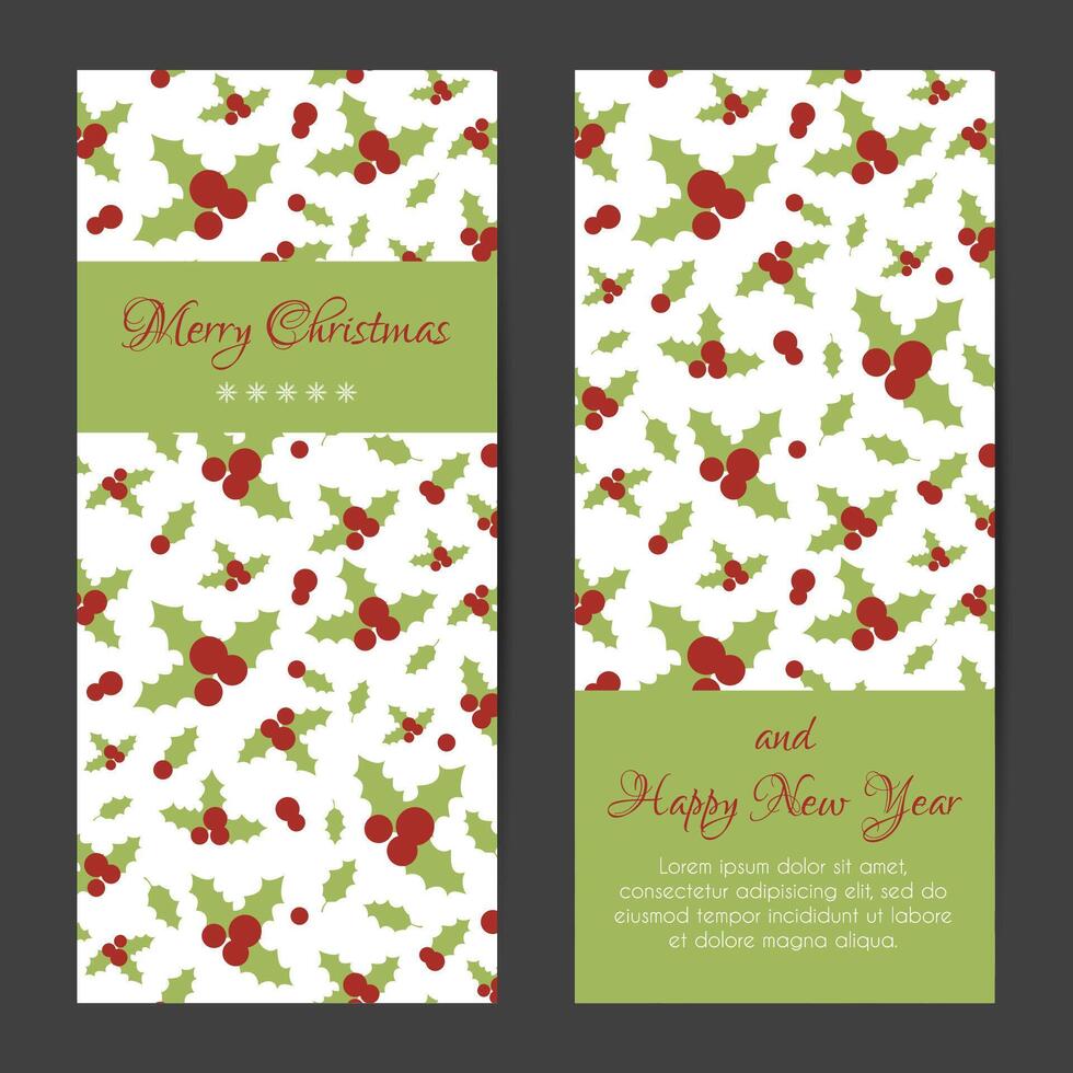 Greeting card or banner for Christmas and New Year with holly berries pattern vector