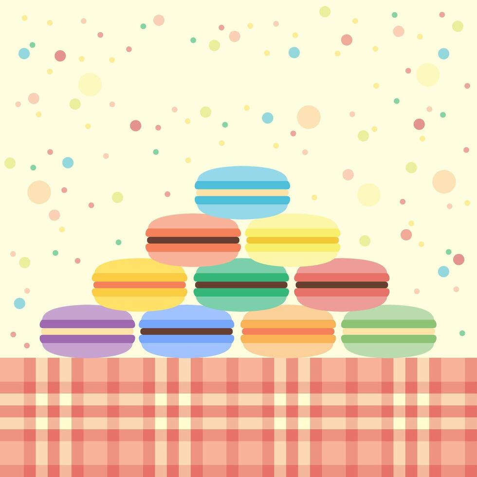 Greeting card with macarons on the table vector
