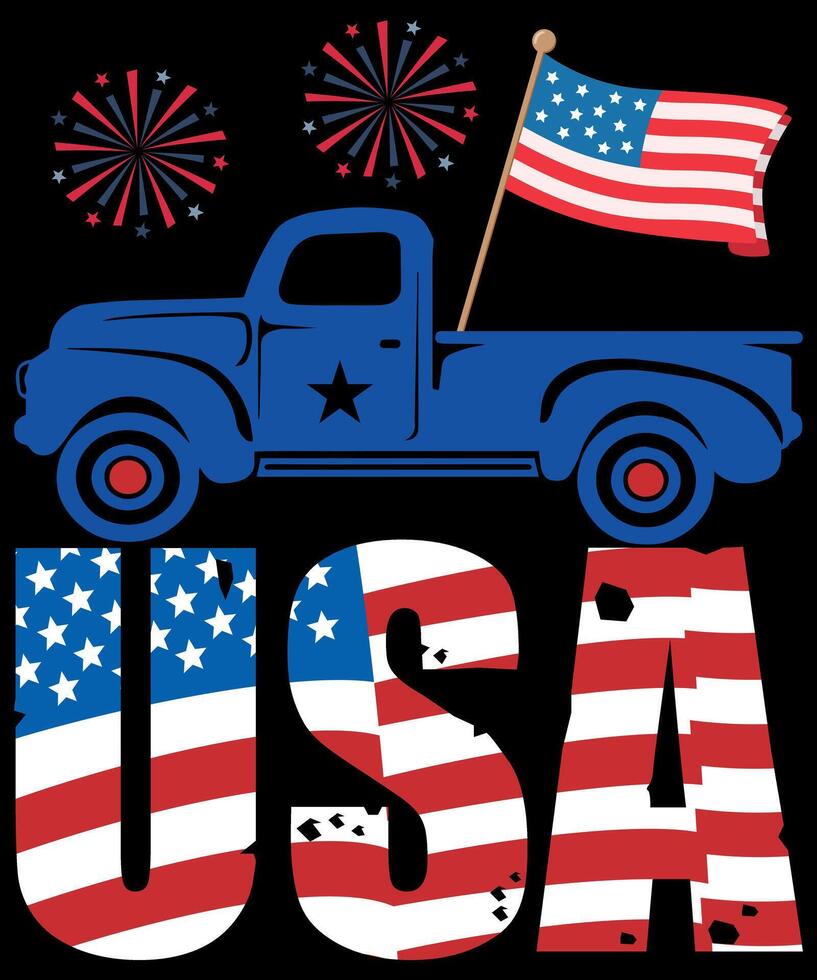 Patriotic track with fireworks USA 4th of July tshirt vector