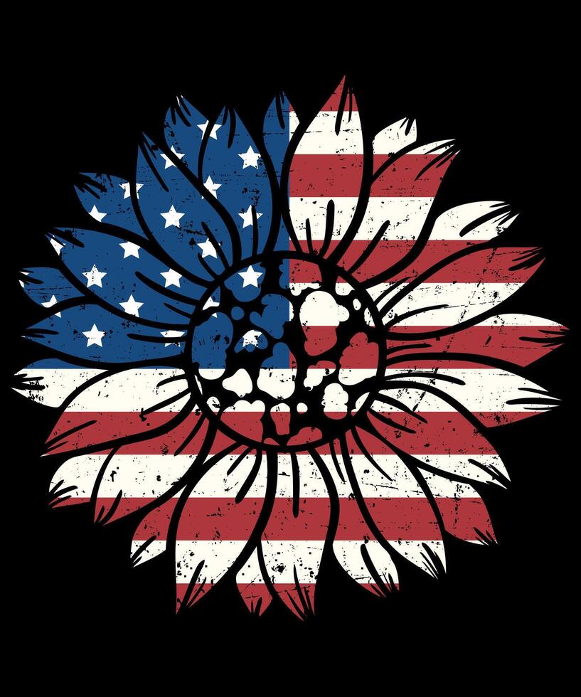Patriotic sunflower 4th Of July Flag t shirt design vector