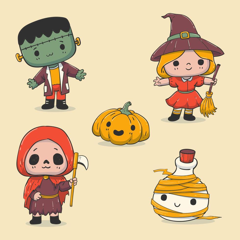 Cute Halloween Character Set in Cartoon Style vector