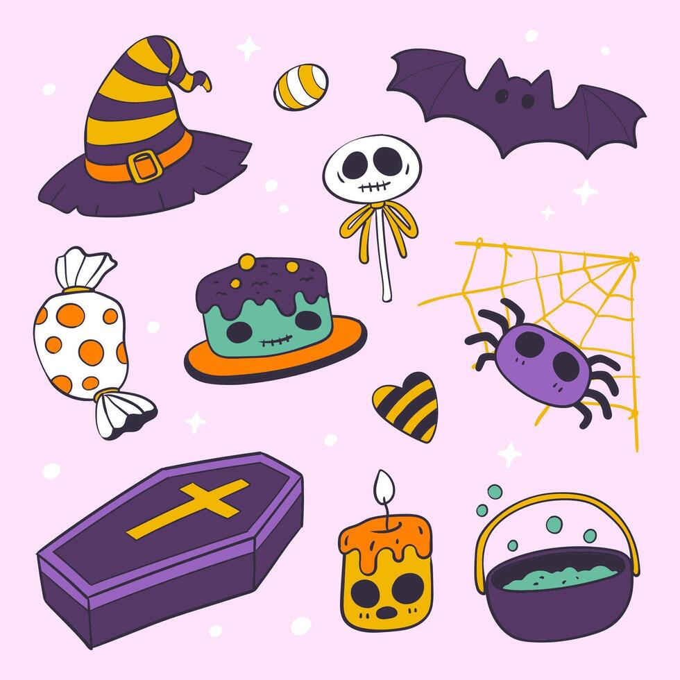 Hand Drawn Halloween Elements Collection in Cartoon Style vector