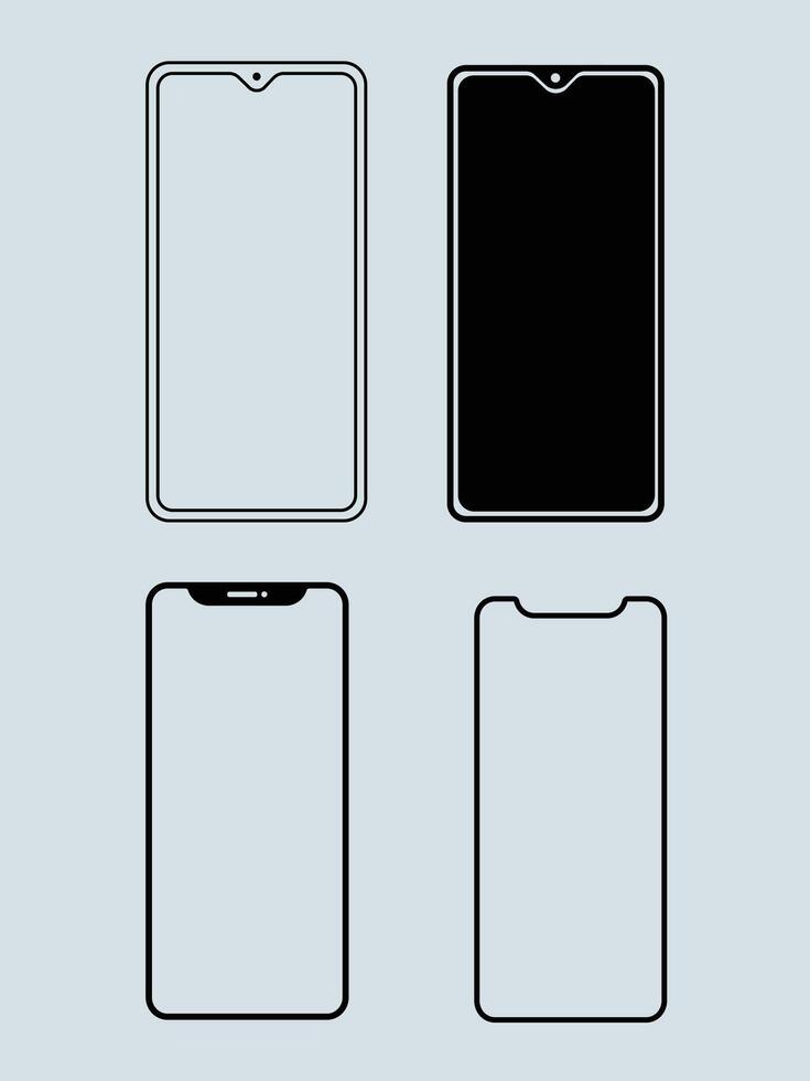 Mobile Phone Frame. Smartphone, Mobile Phone in Black and White Wireframe. Mobile phone Template. vector
