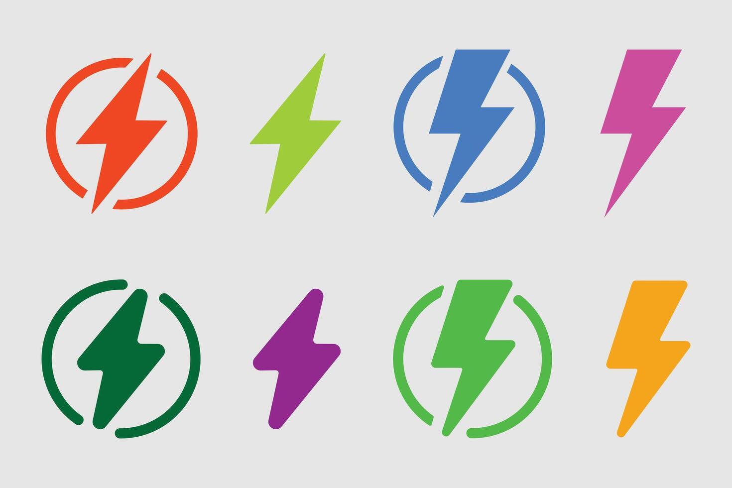 Lightning bolt icons set. Flash lightning bolt icon with thunder bolt. Electric power icon symbol. Power energy icon sign. vector
