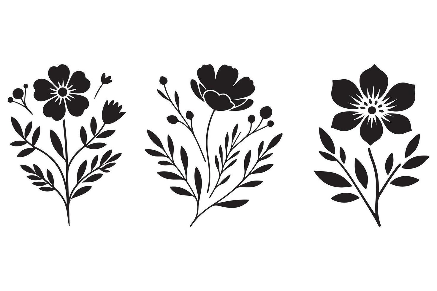 flower set silhouette artwork vector