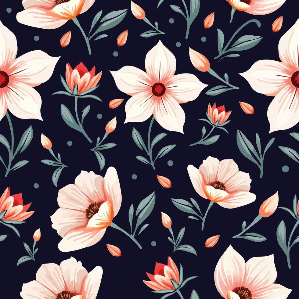 seamless floral pattern design on dark background vector