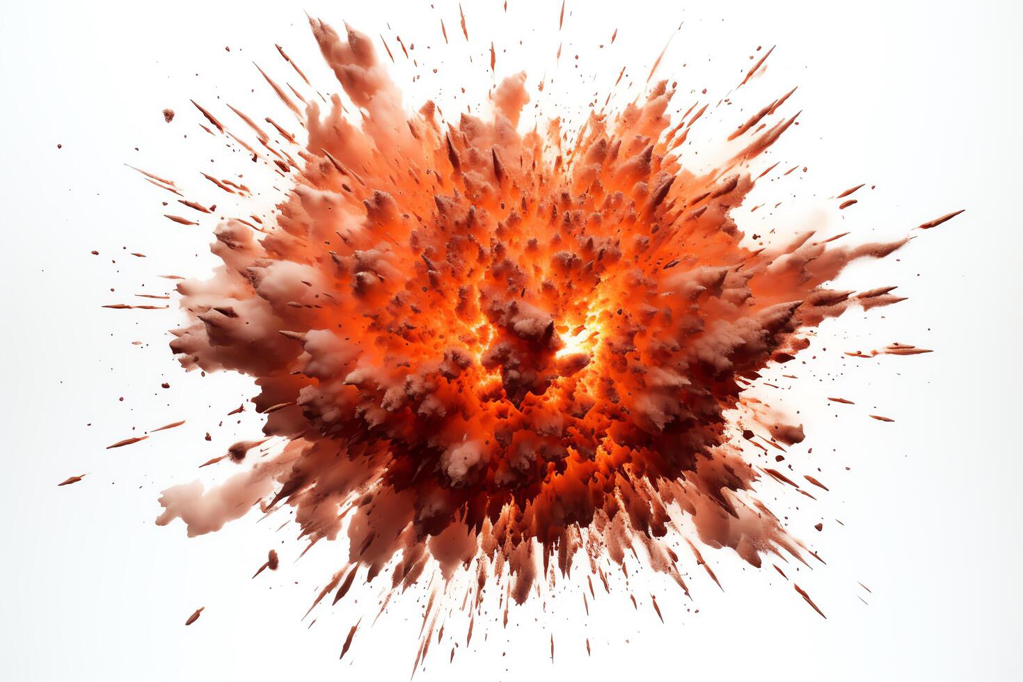 Explosion captured as a single object in DiCut style, showcased against a white background, with all watermarks, logos, letters, and shadows removed for clarity photo