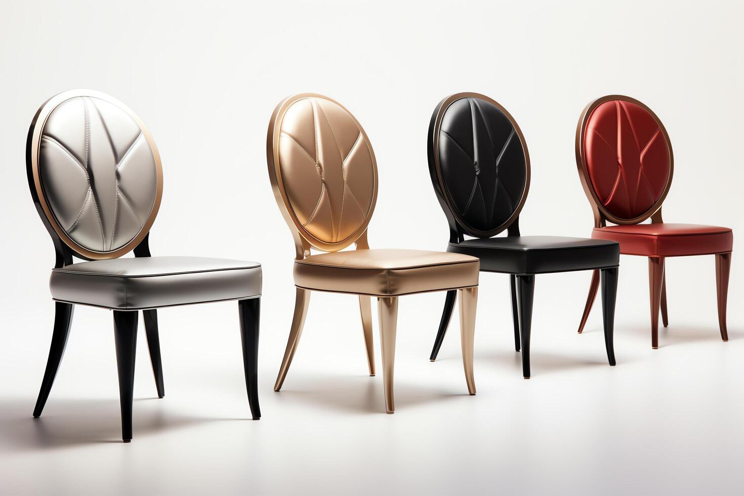 Set of stylish chairs, each rendered in highquality , isolated on white, perfect for dining and office furniture promotions photo