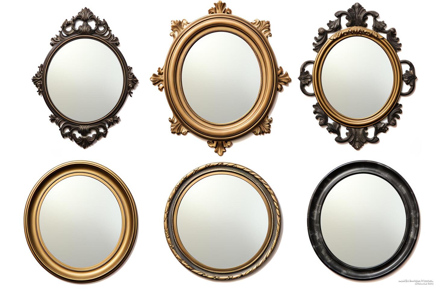 Various mirrors, from decorative to functional, all in highresolution format, isolated on white, suitable for bathroom and living room decor photo