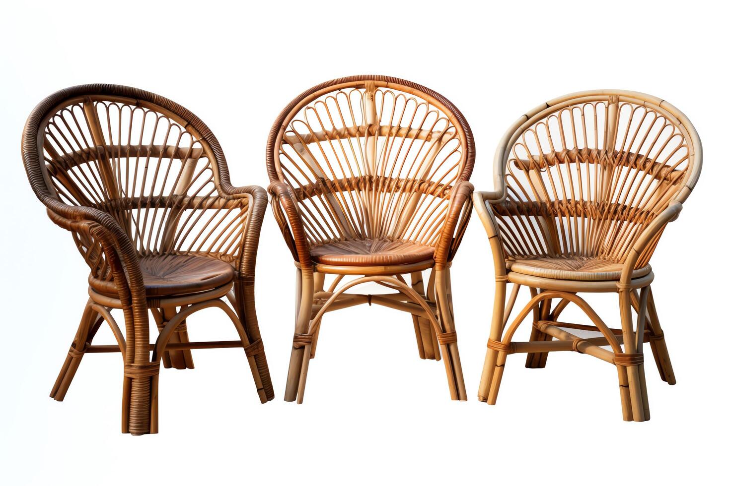 Collection of rattan chairs, each cut out in highquality on a white background, perfect for patio and garden furniture catalogs photo