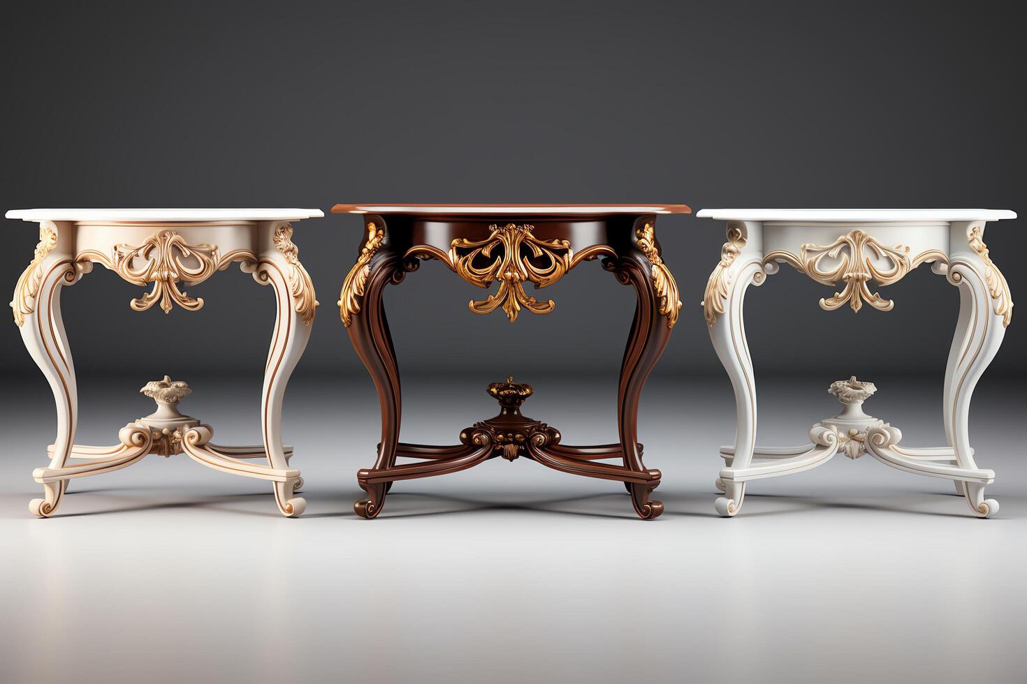 Variety of console tables, from sleek to ornate designs, all in highquality format, isolated on white, suitable for hallways and entry spaces photo