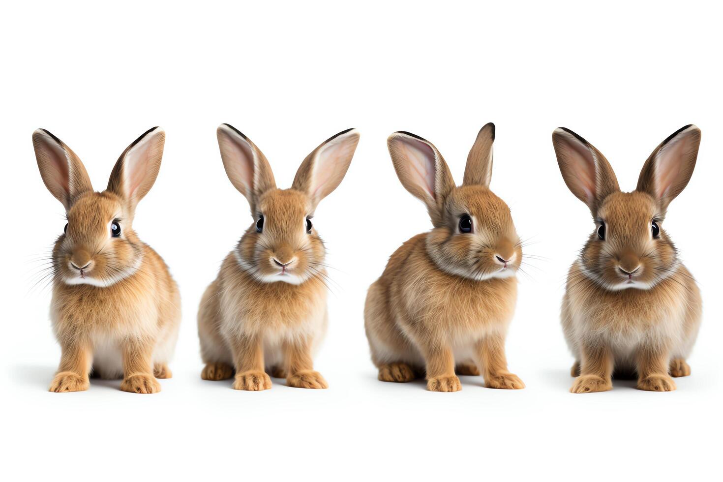 Four adorable bunnies lined up, looking at the camera with their big, round eyes. photo