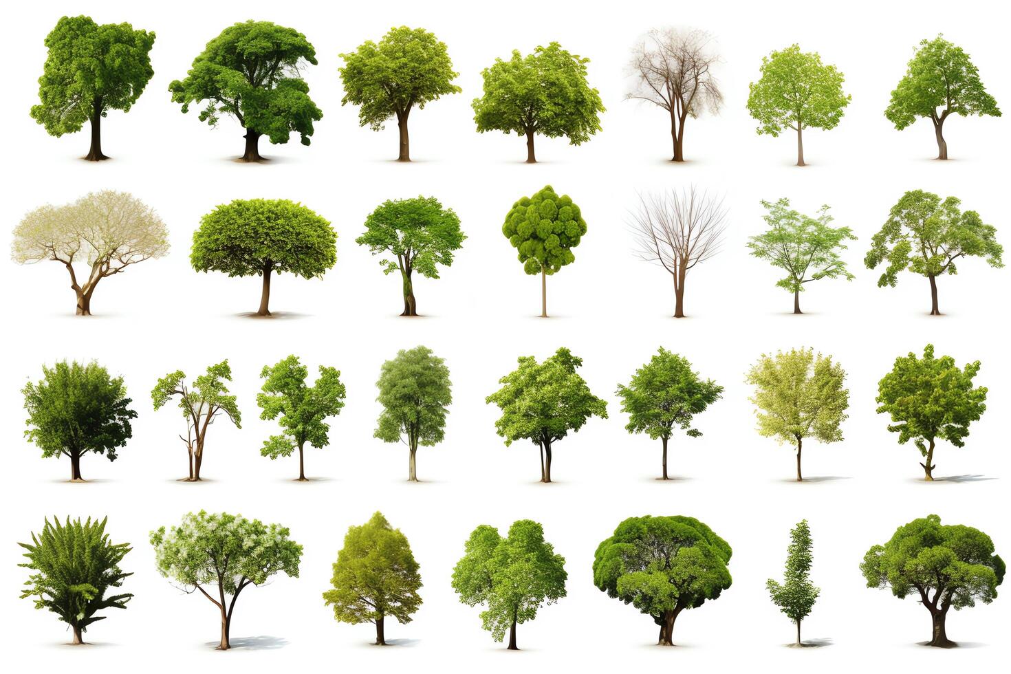 A collection of different types of trees. The trees are all rendered in a realistic style and are set against a white background. photo