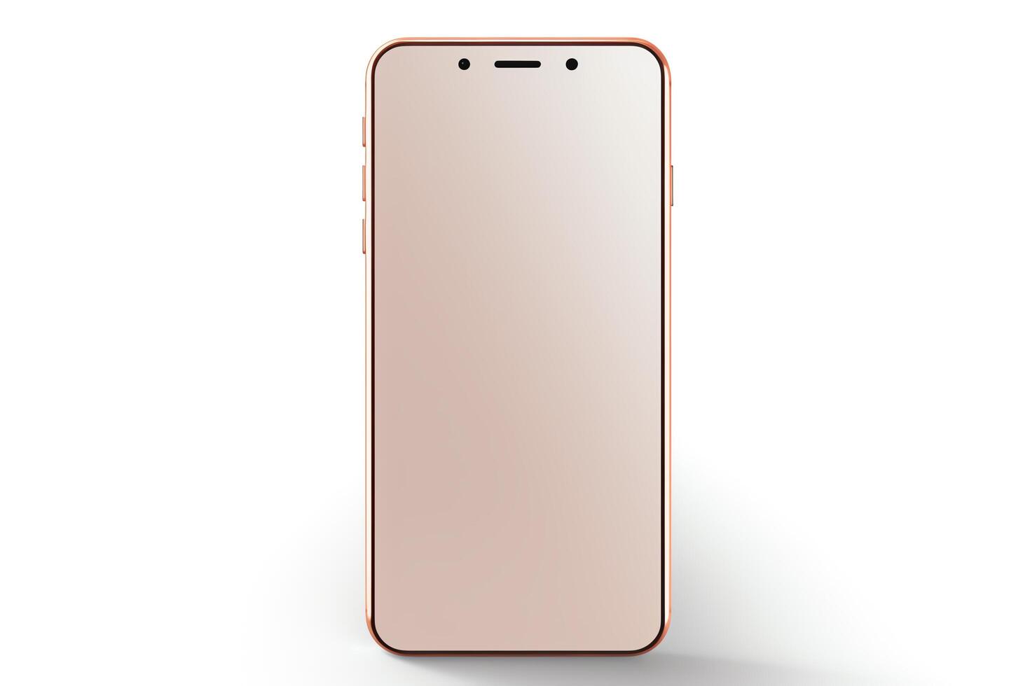 Elegant smartphone in rose gold, showcasing the front screen and slim profile, isolated on a white background, highquality image. photo