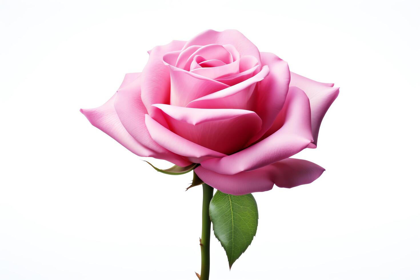 A beautiful pink rose in full bloom against a white background photo
