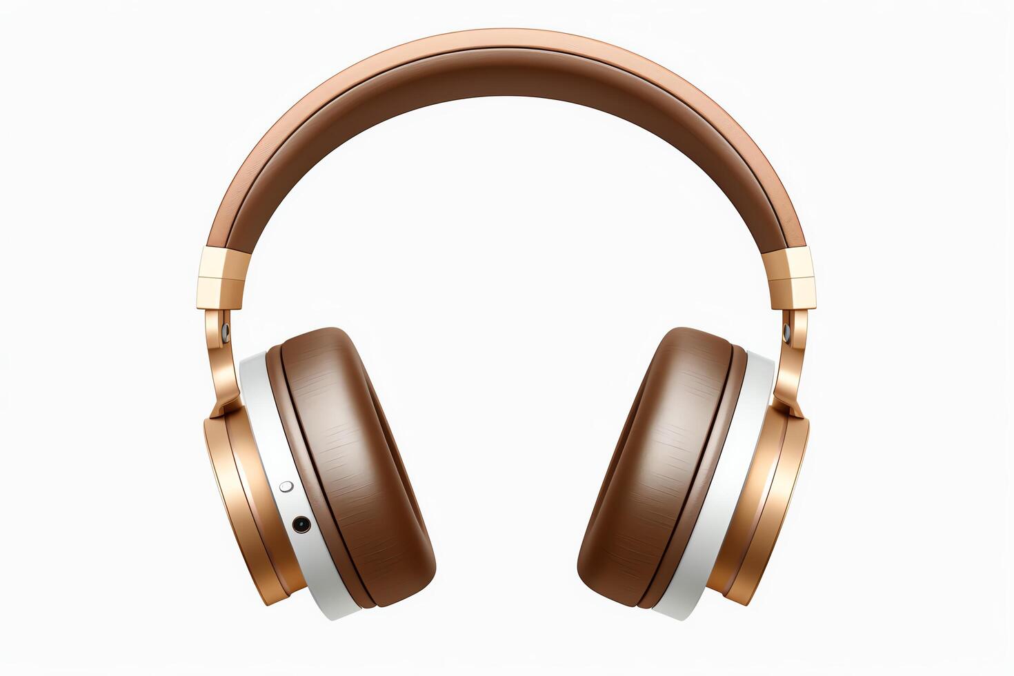 Elegant metallic headphones, minimalistic design, profile view, isolated on a white background, highquality image. photo