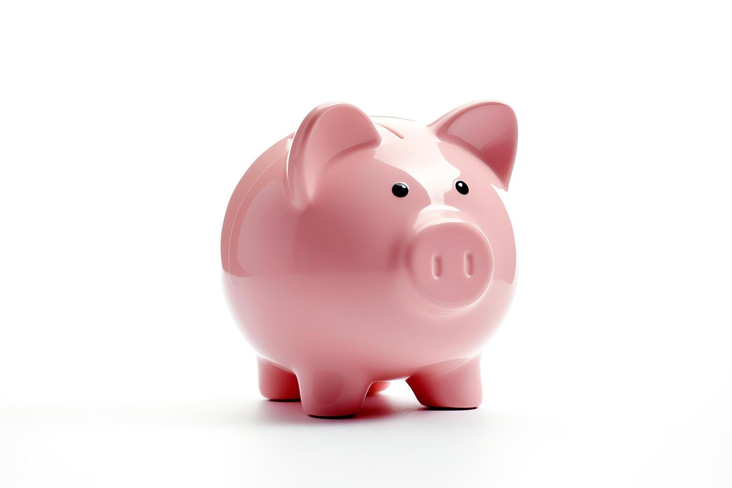 A pink piggy bank sits on a white background photo