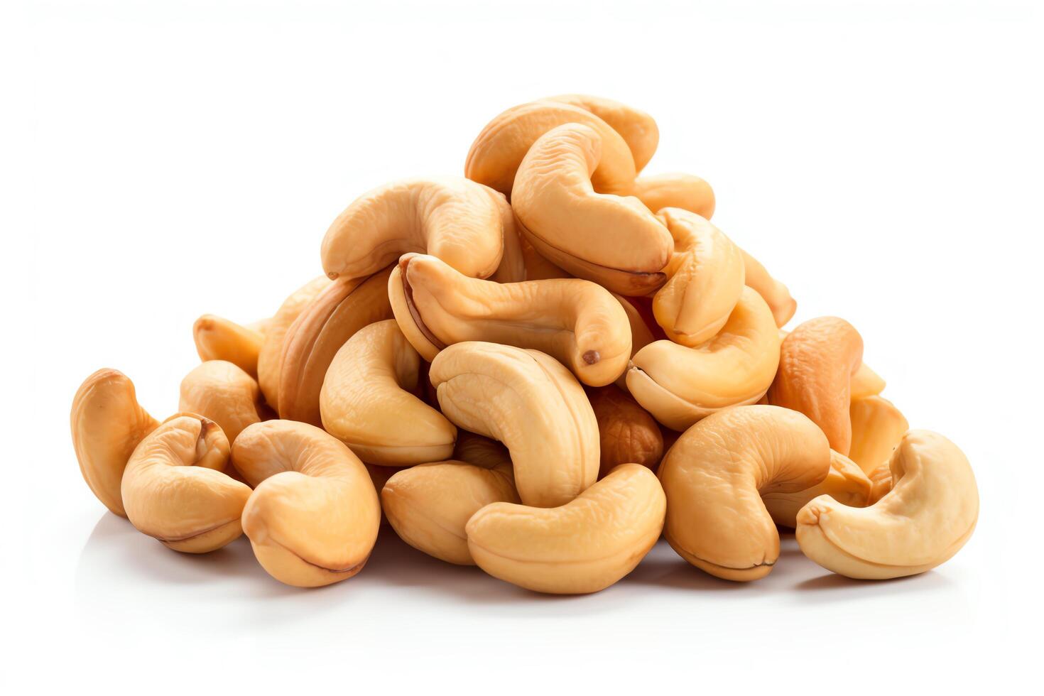 Cashew nuts captured as a single object in DiCut style, showcased against a white background, with all watermarks, logos, letters, and shadows removed for clarity photo