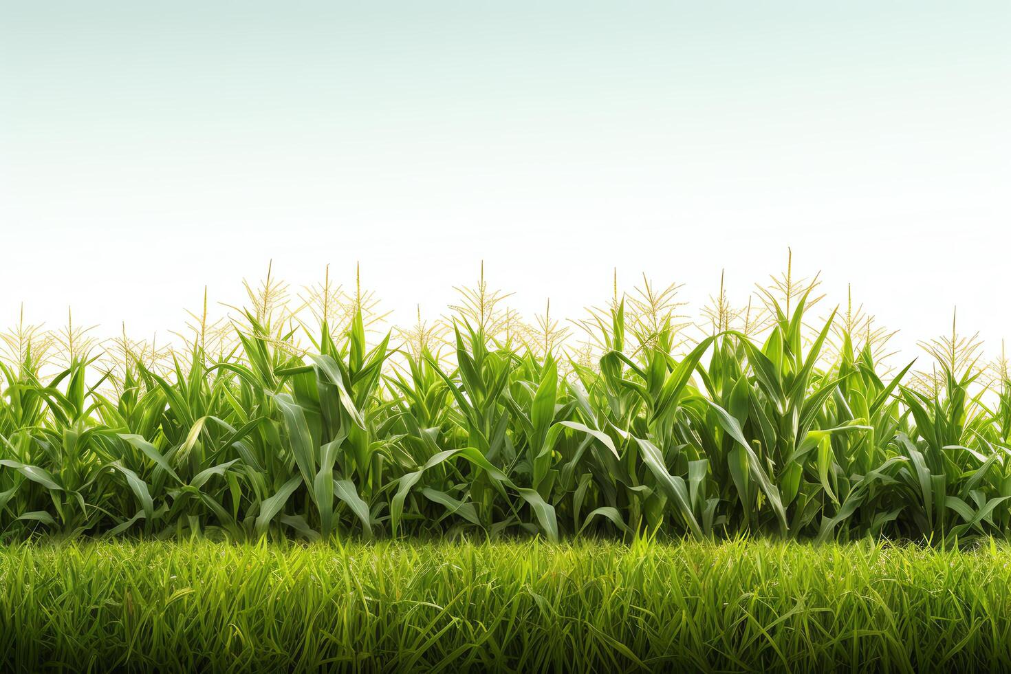 Corn field captured as a single object in DiCut style, showcased against a white background, with all watermarks, logos, letters, and shadows removed for clarity photo