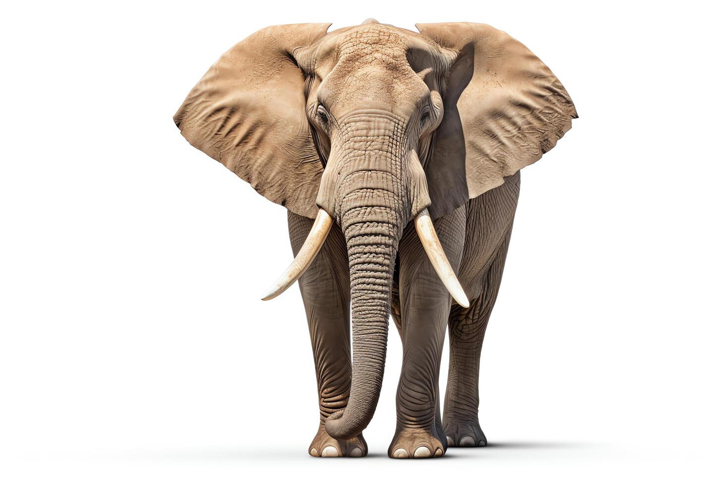 Single elephant depicted in highresolution, DiCut style, isolated on a white background, with no watermarks, logos, letters, or shadows photo