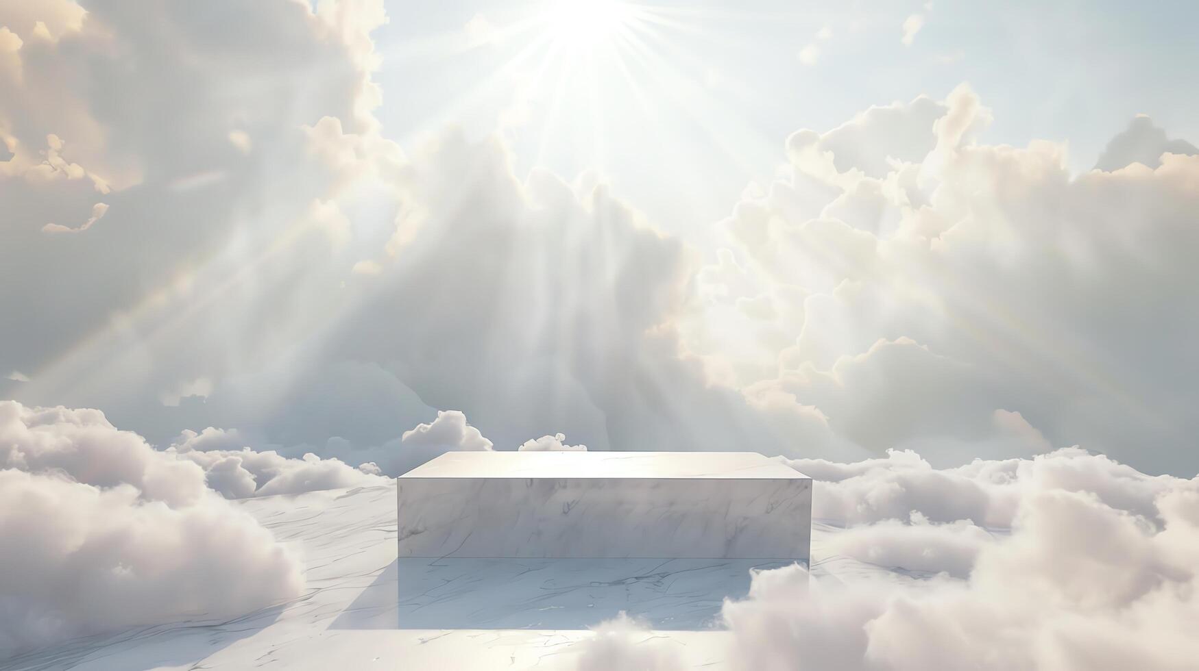 Empty podium with heavenly clouds and sunlight photo