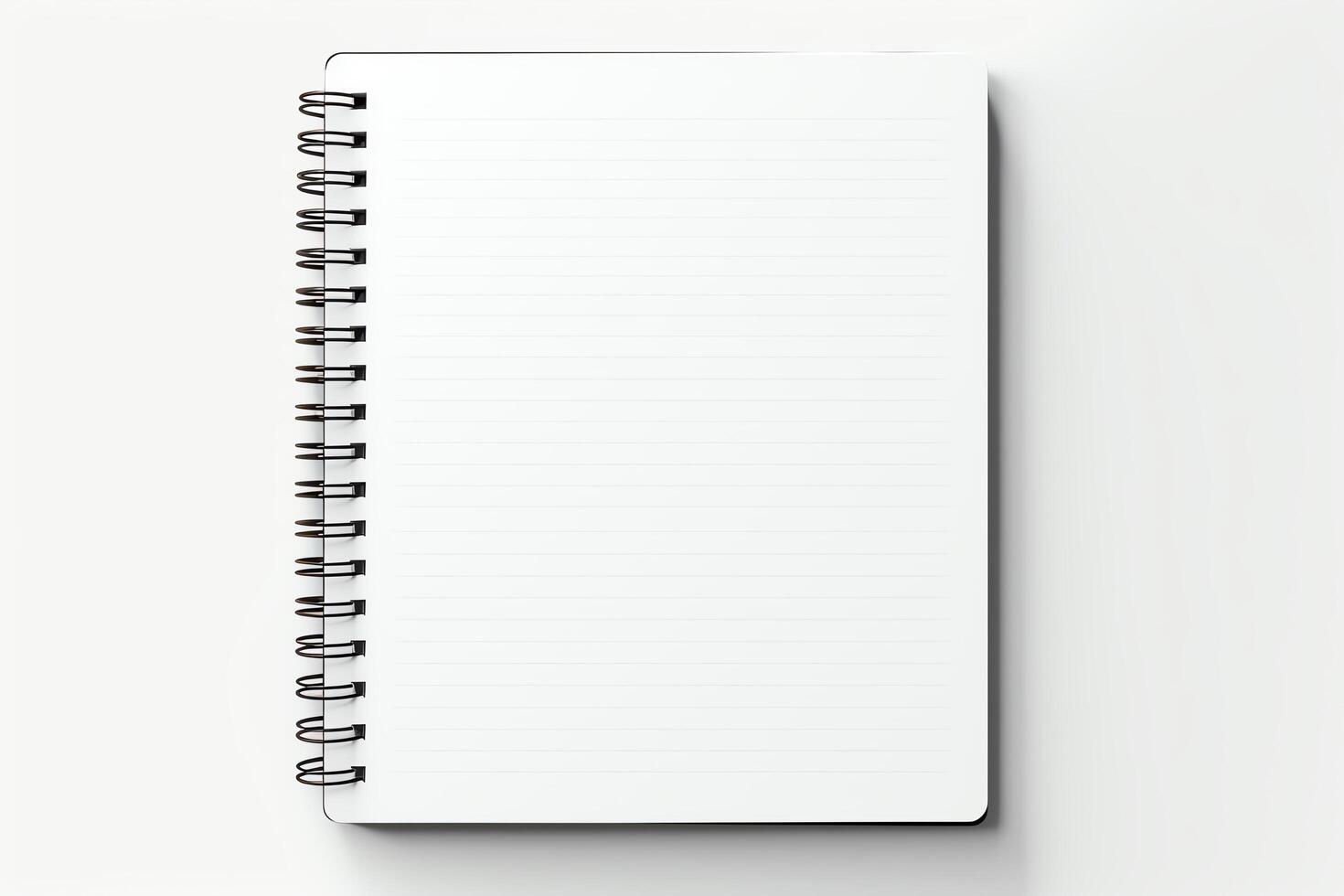 Spiral notebook open to blank pages, crisp and clean presentation, isolated on a white background, highquality file. photo