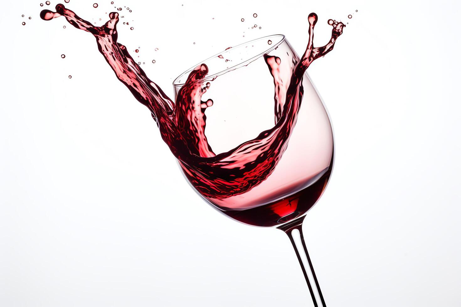 A glass of red wine with a splash of liquid. photo