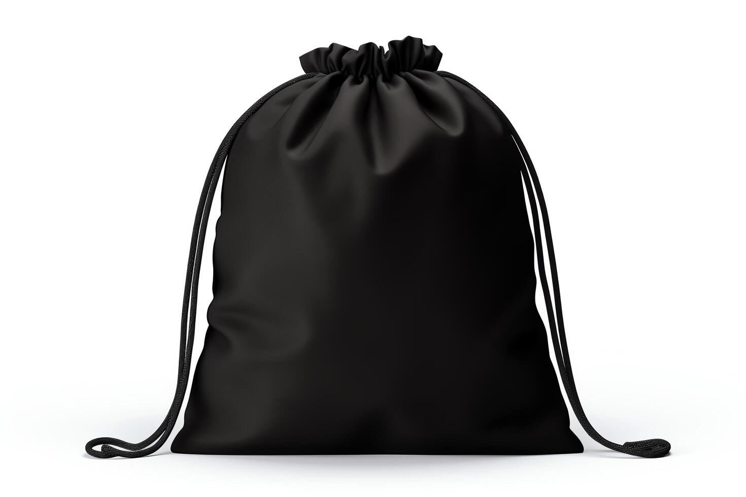 Create a photorealistic image of a black drawstring bag photo