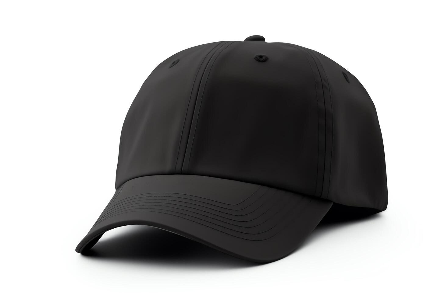 Classic baseball cap, solid black, front view, isolated on a white background, highresolution suitable for fashion catalogs. photo