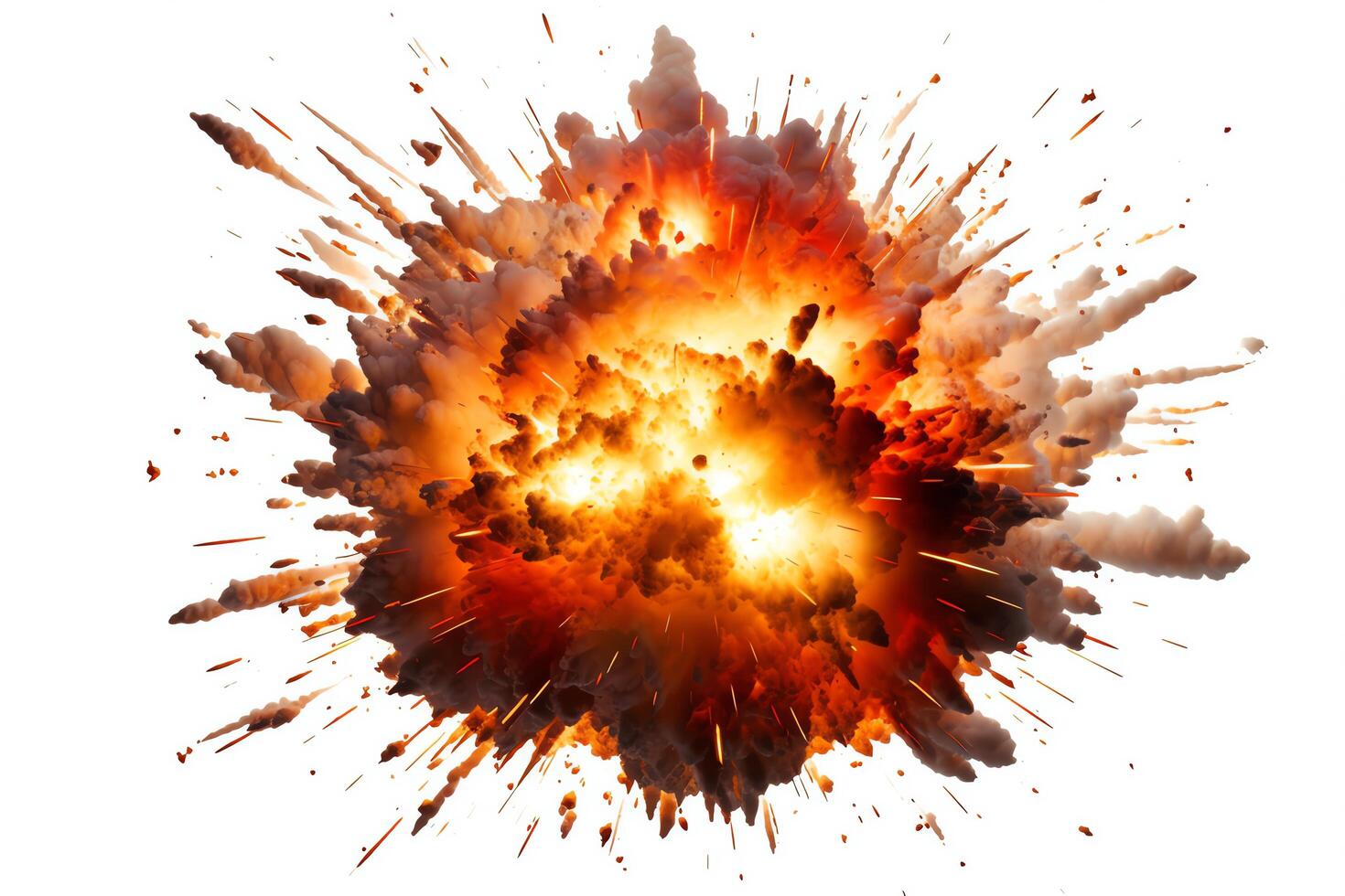 Single explosion depicted in highresolution, DiCut style, isolated on a white background, with no watermarks, logos, letters, or shadows photo