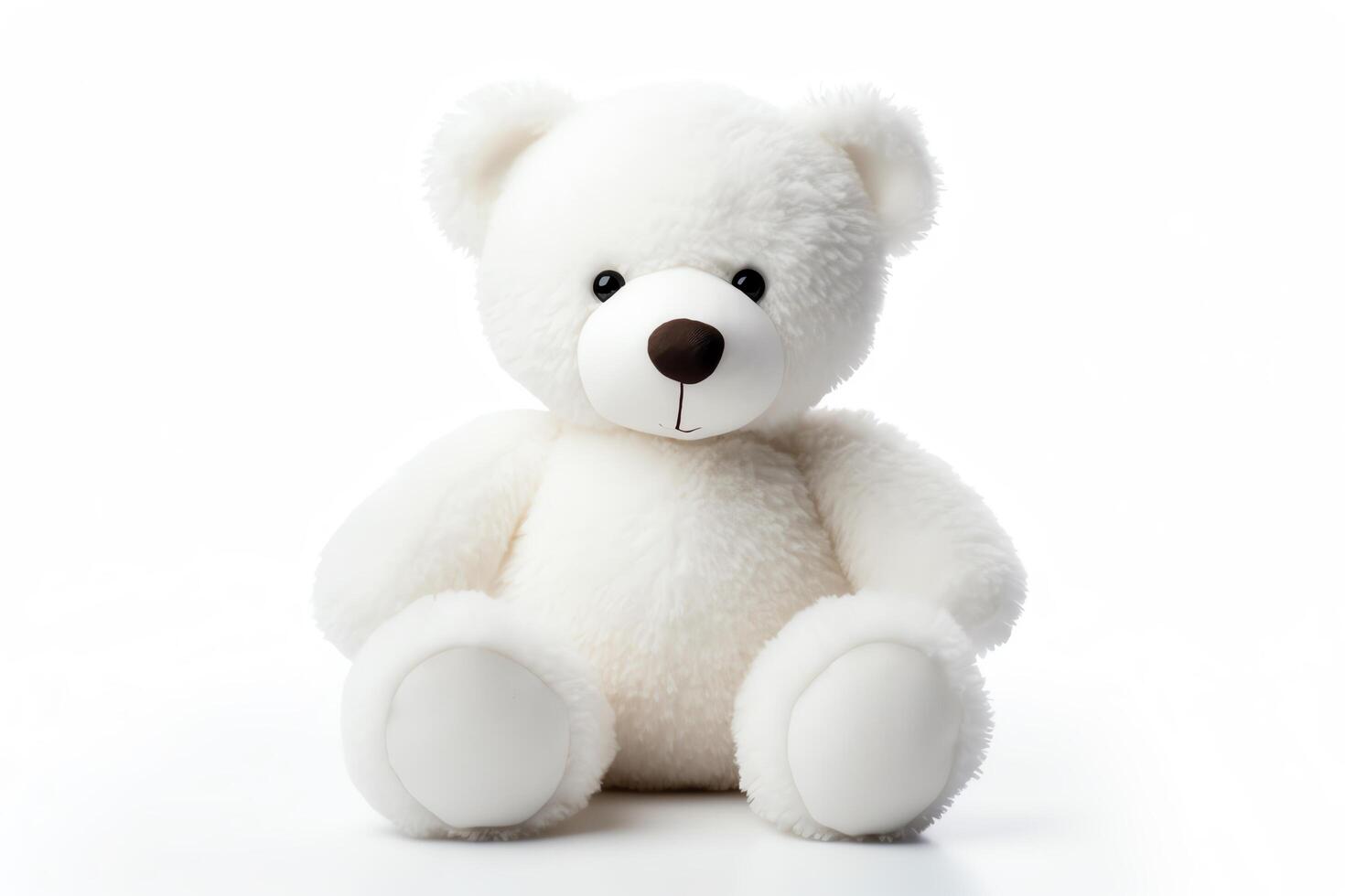 A cute and cuddly white teddy bear, perfect for snuggling up with on a cold night. photo