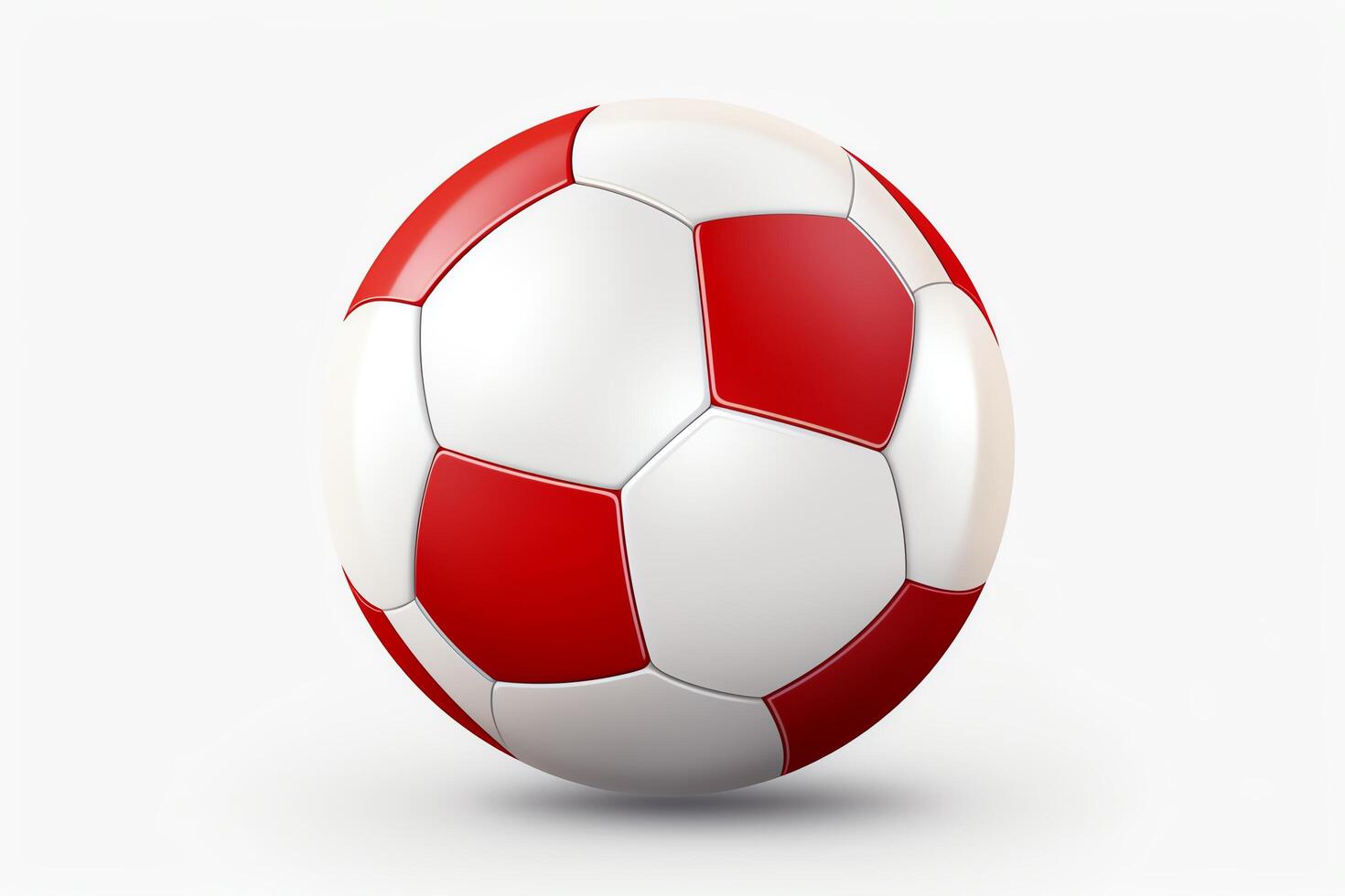 Red and white soccer ball on a white background. The ball is perfectly round and has a smooth surface. photo