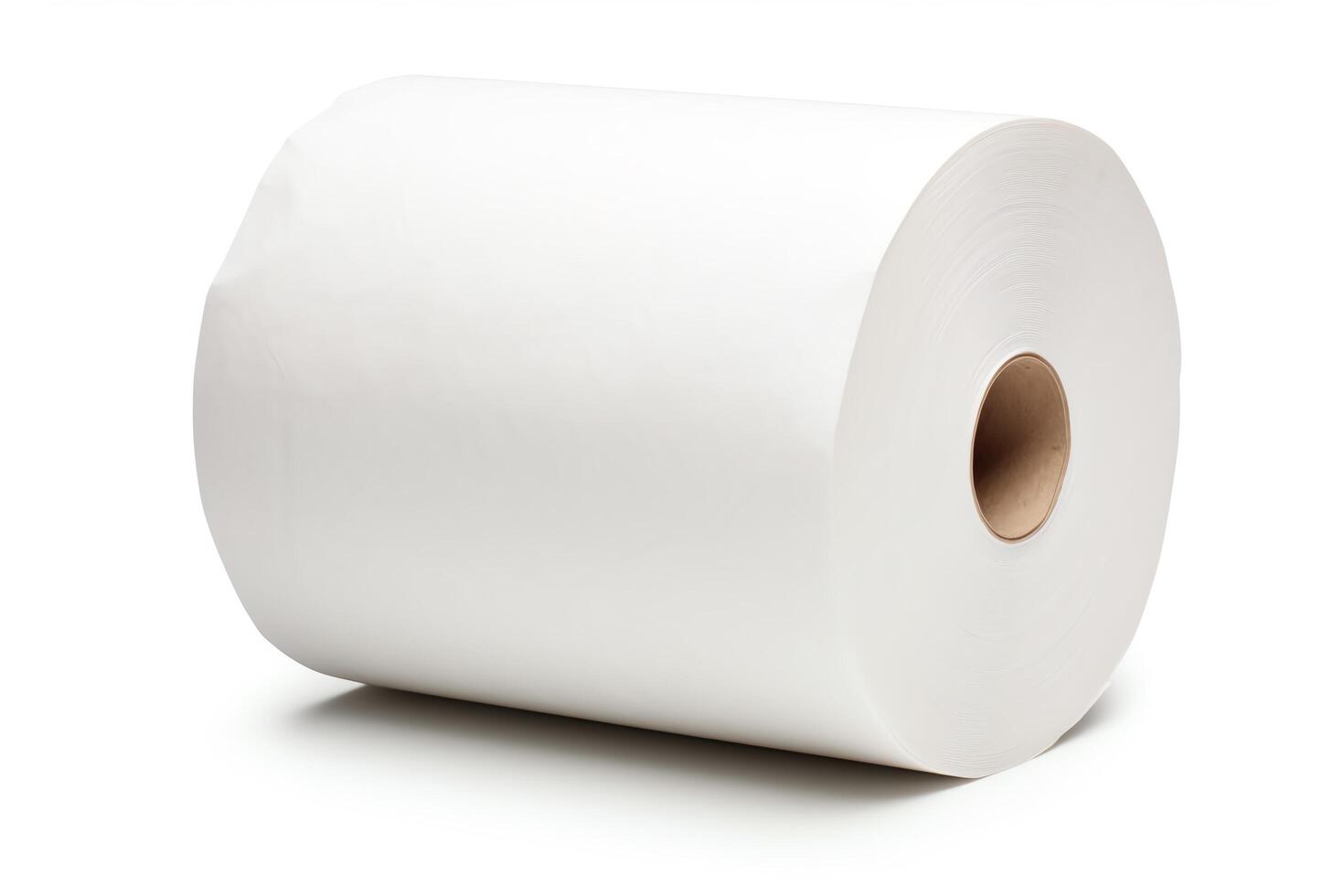A large roll of white paper towels sits on a white background. The roll is about 12 inches in diameter and 18 inches long. It isJie Bai Wu Xia ,Zhi Di Rou Ruan . photo