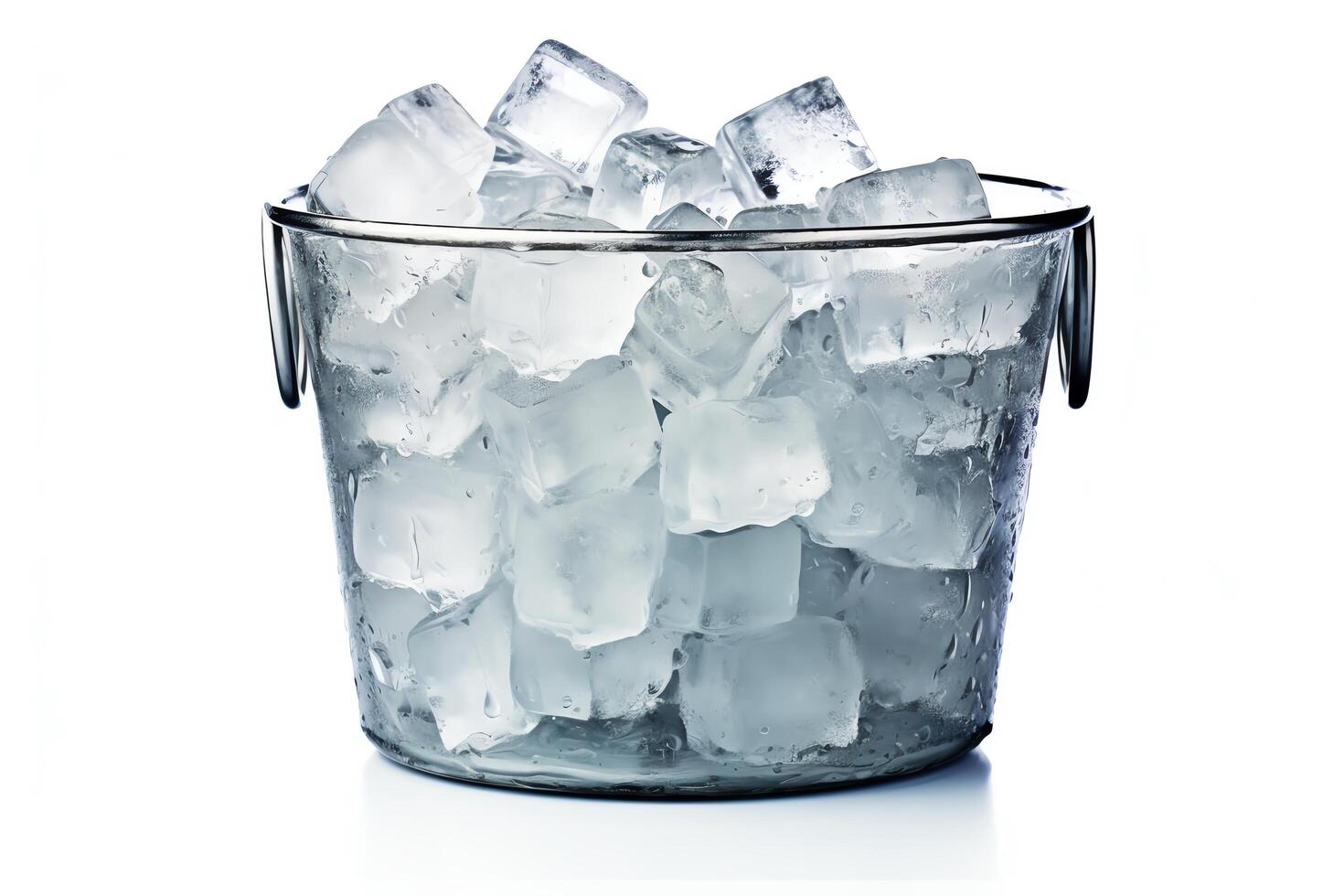 A photo of an ice bucket filled with ice cubes