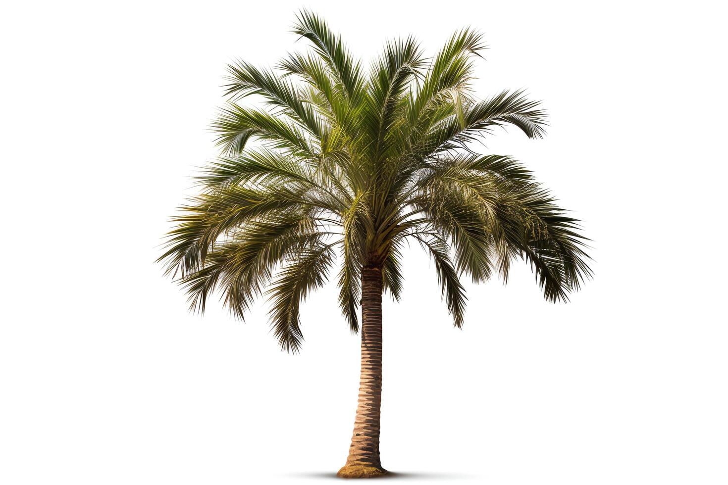 A tall palm tree with green leaves isolated on a white background. photo