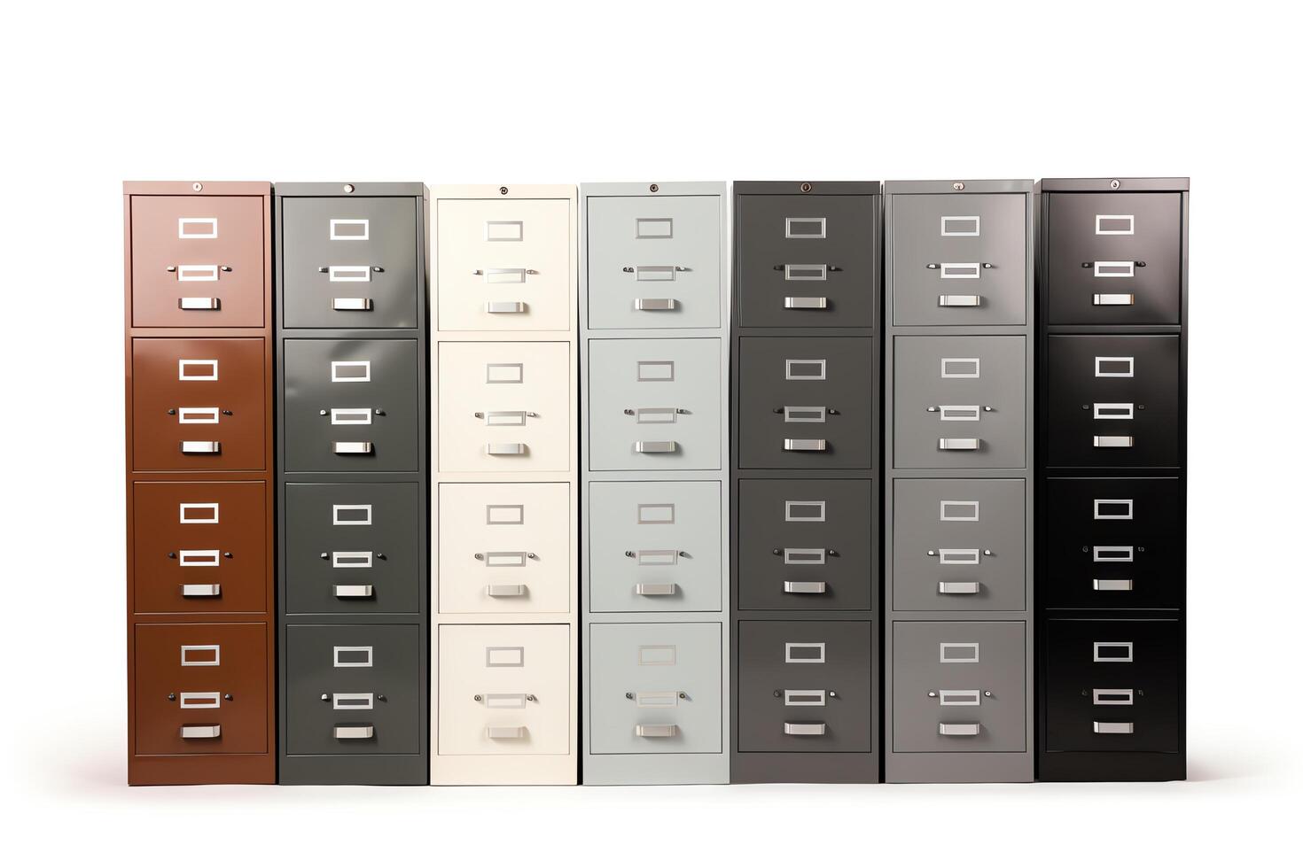 Filing cabinets in different styles, all in highquality format, isolated on white, ideal for office organization and storage solutions photo