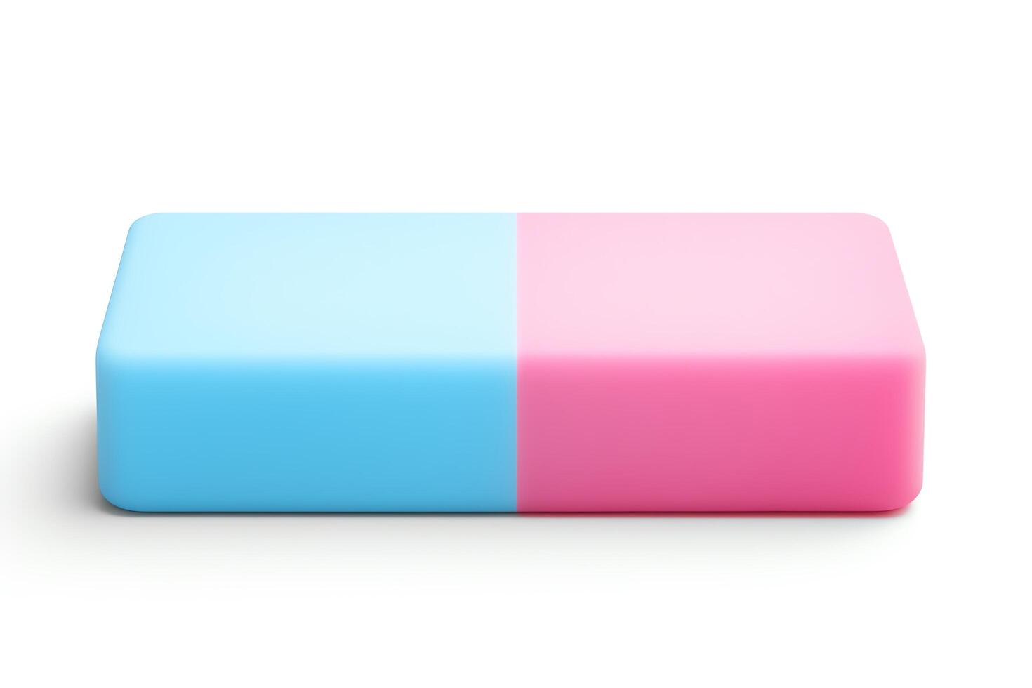 A blue and pink rectangular eraser isolated on a white background. The eraser is new and unused. photo