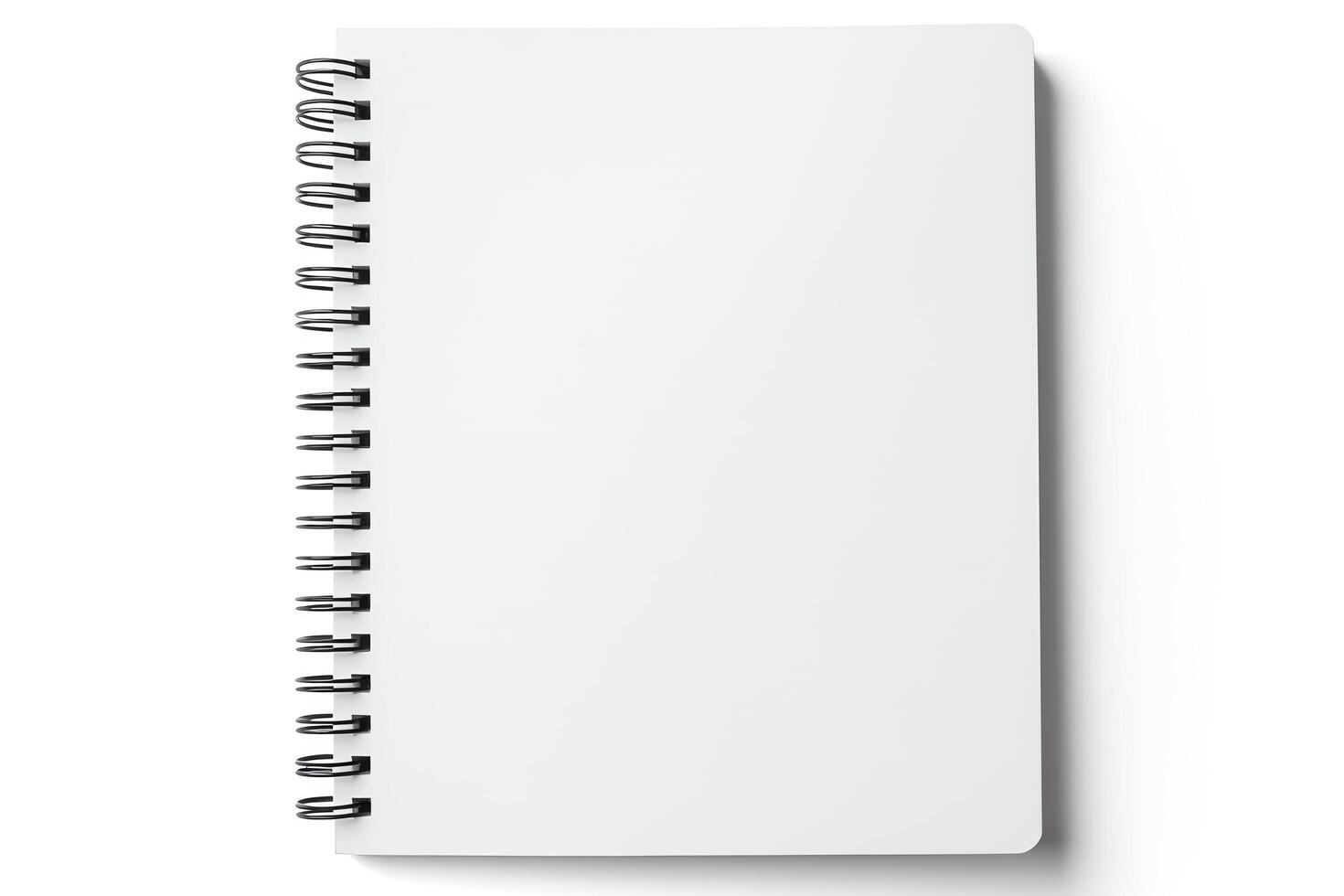 Spiral notebook open to blank pages, crisp and clean presentation, isolated on a white background, highquality file. photo