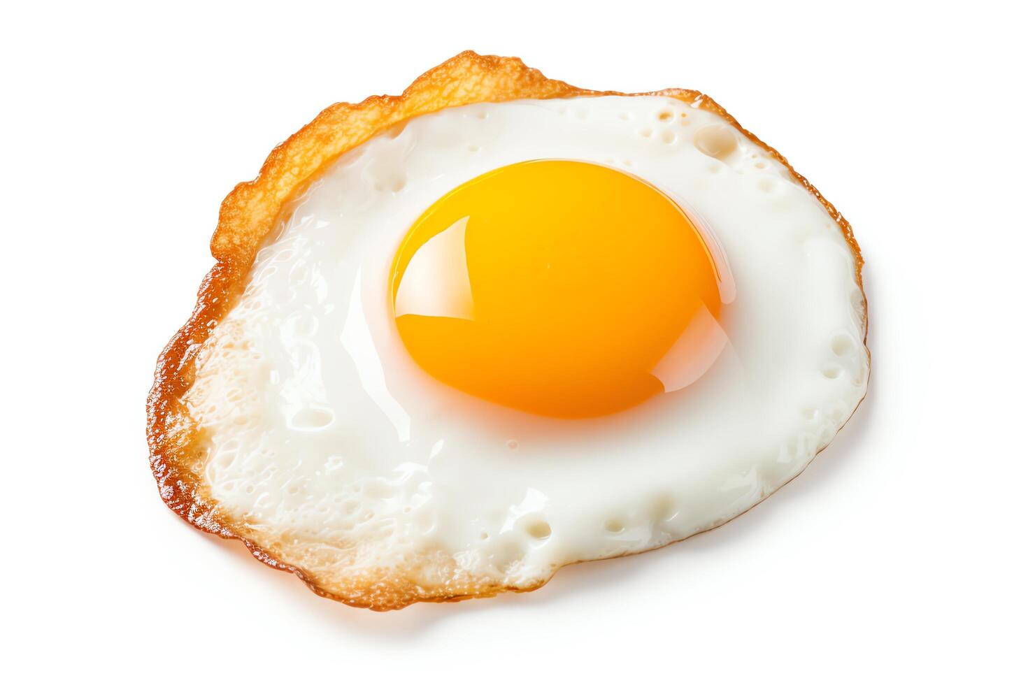 Image of a fried egg with a runny yolk on a white background. photo