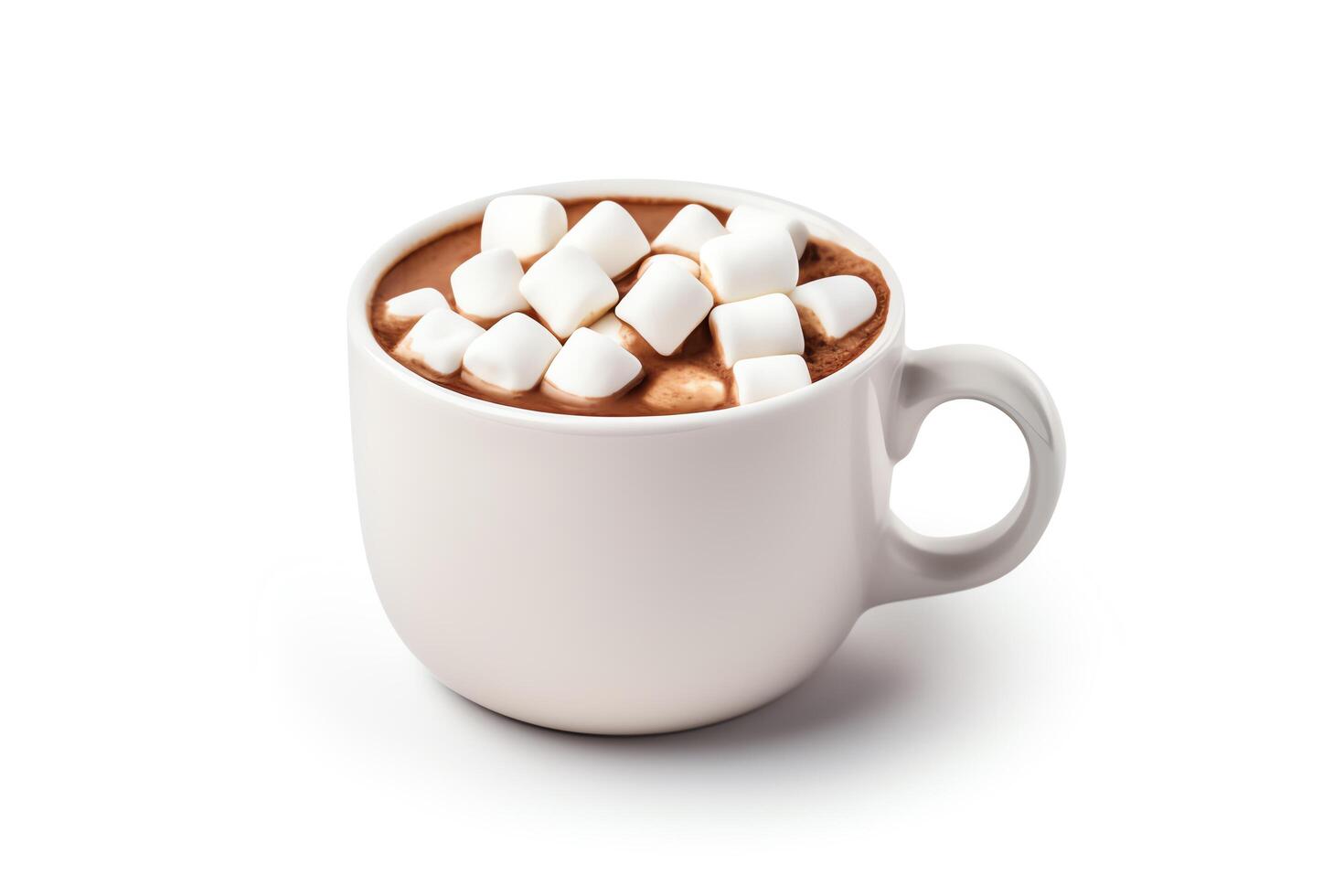 Hot chocolate with marshmallows in a white mug isolated on white background. photo