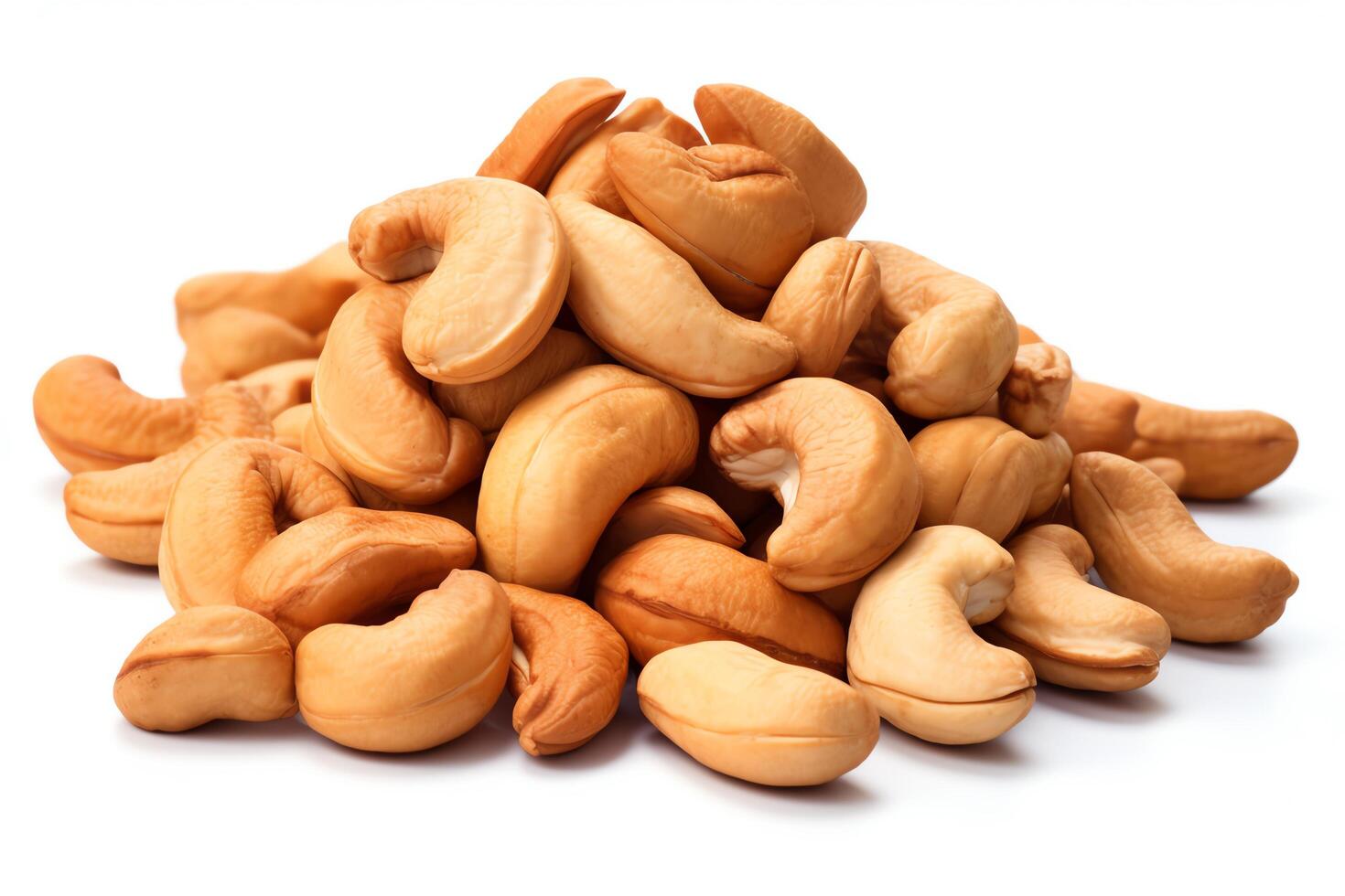 Cashew nuts captured as a single object in DiCut style, showcased against a white background, with all watermarks, logos, letters, and shadows removed for clarity photo