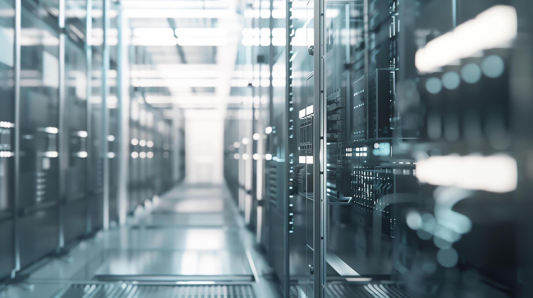 Rows of server racks in a modern data center. photo